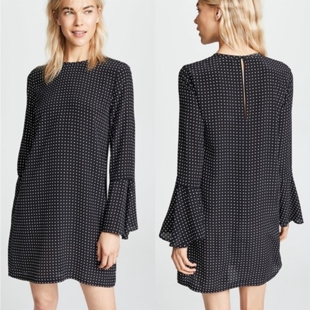 NEW Equipment Femme Mari Minimalist Mini Polka Dot Silk Dress Bell Sleeve Mini S - Picture 2 of 14